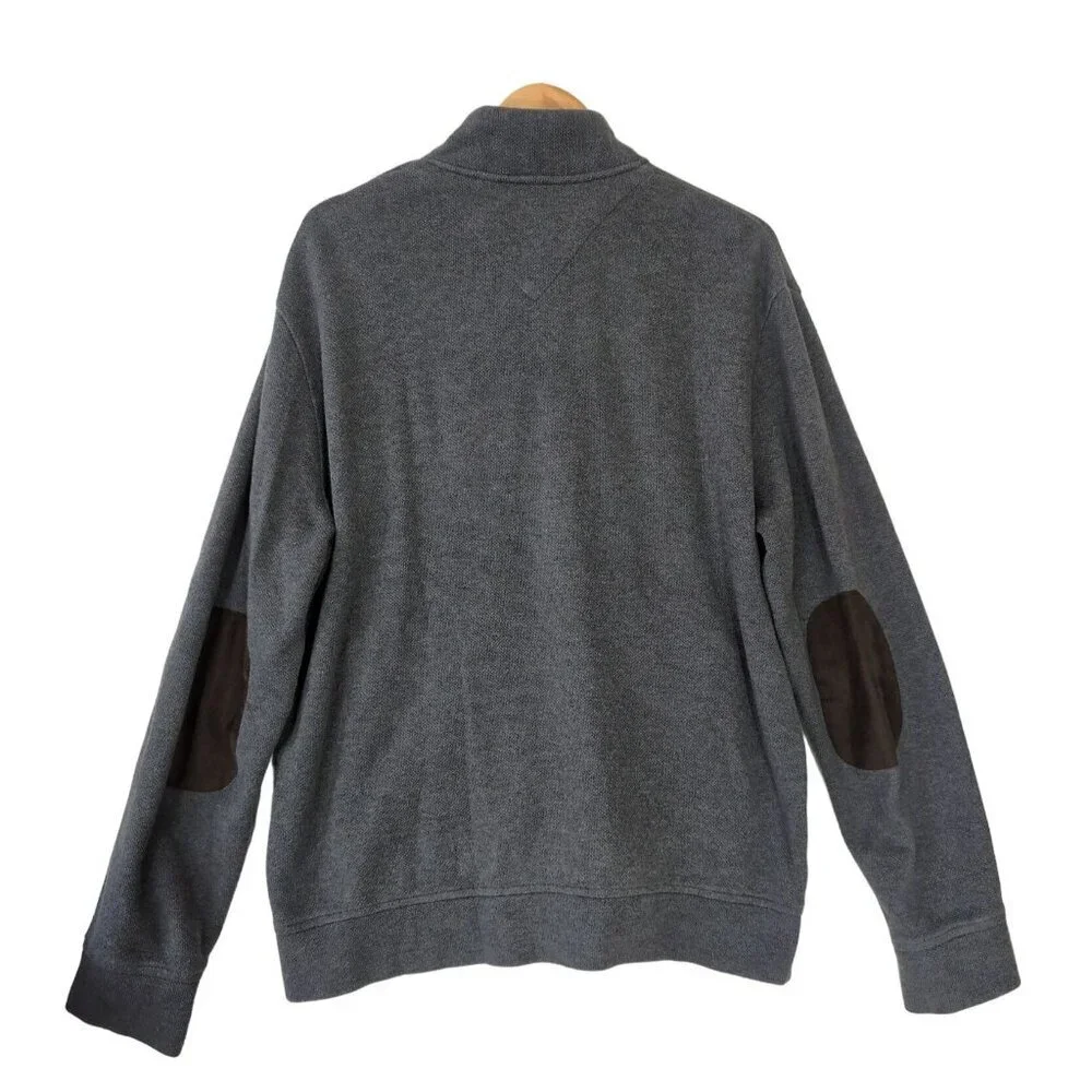 Jos A Bank Reserve Cardigan Sweater Mens L Gray Full Zip Elbow‎ Patch Dad